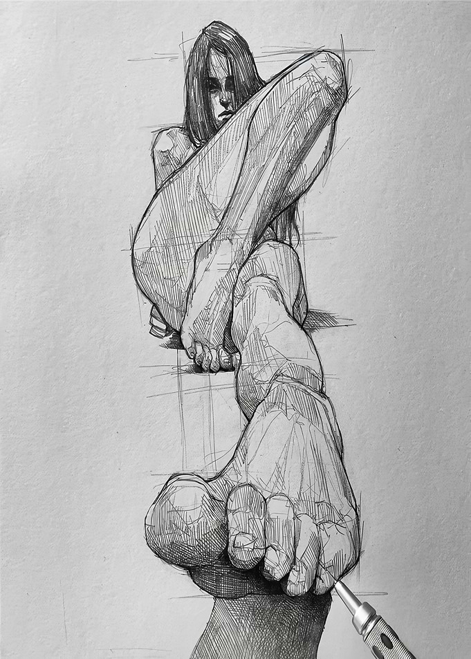 Pencil Sketch of a Woman's Legs and Feet
