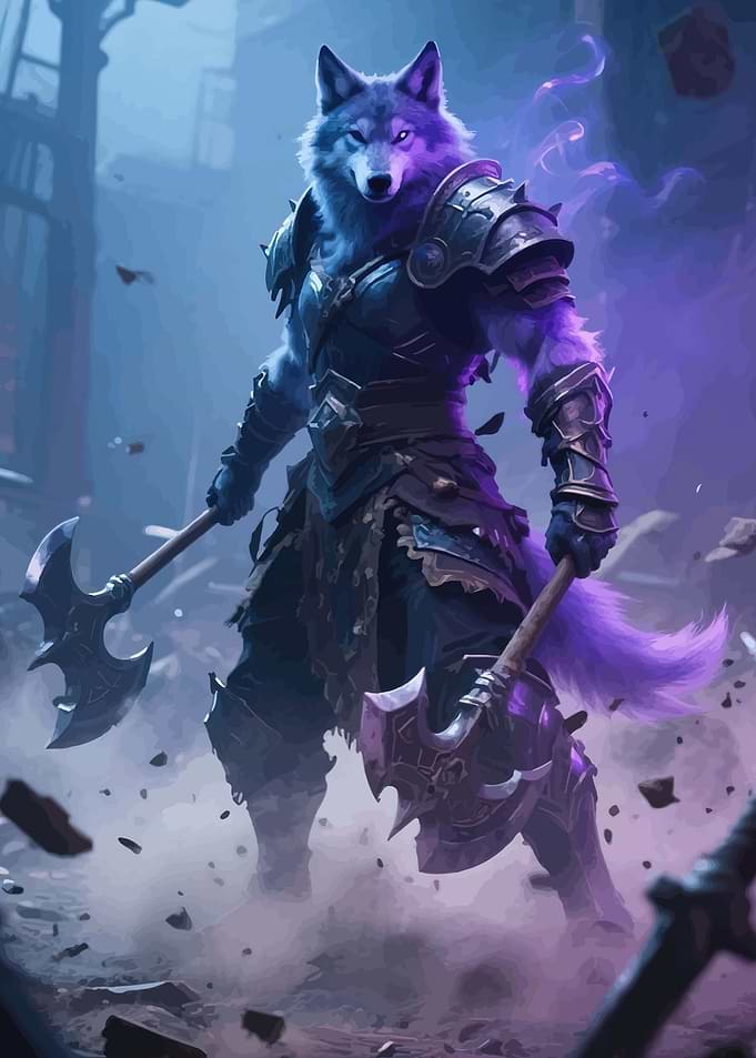 Warrior Wolf with Axes