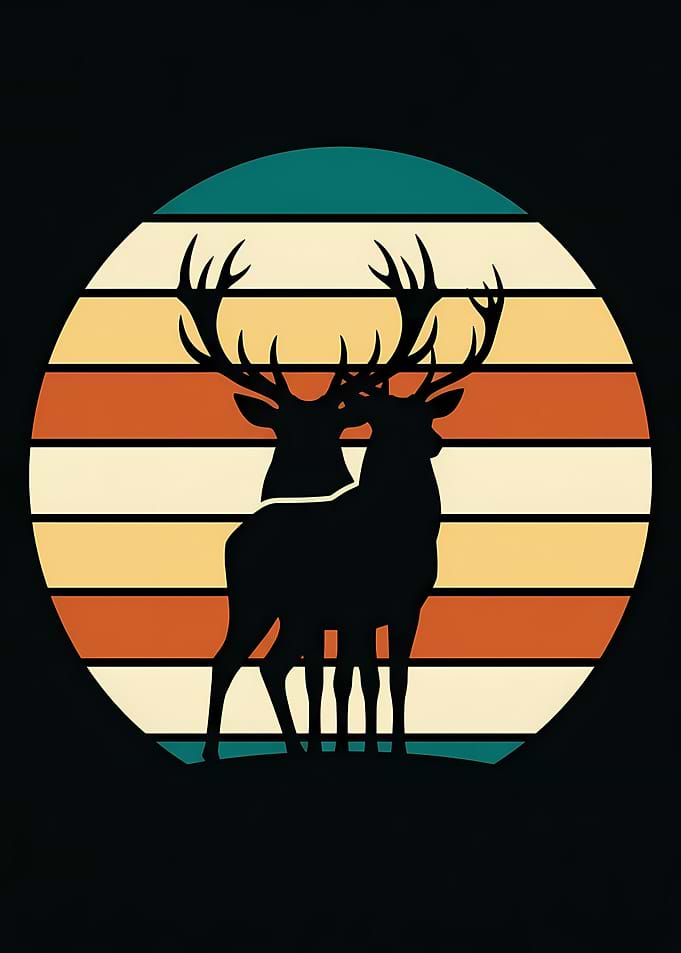 Retro Deer Sunset Silhouette