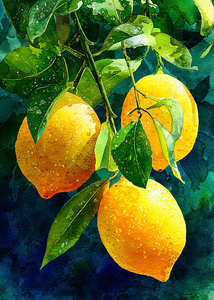 Vibrant Lemons Botanical Watercolor Art