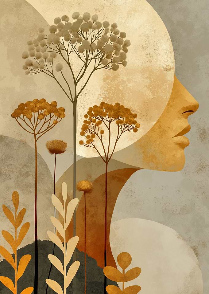 Abstract Profile with Floral Elements