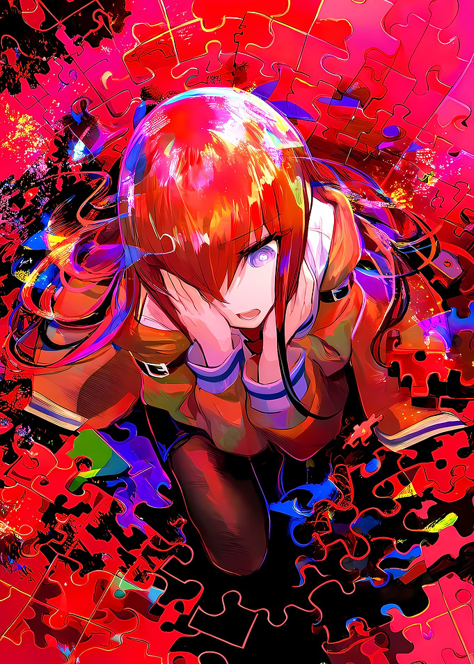 Anime Girl in Puzzle Background