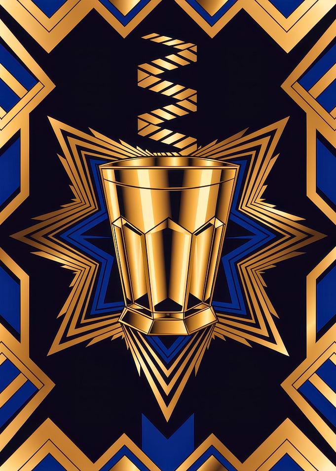 Geometric Art Deco Whiskey Glass with Spiral Vapor