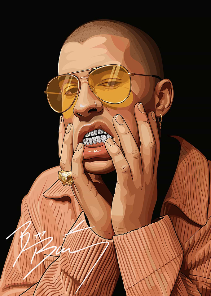 Bad Bunny Portrait with Sunglasses