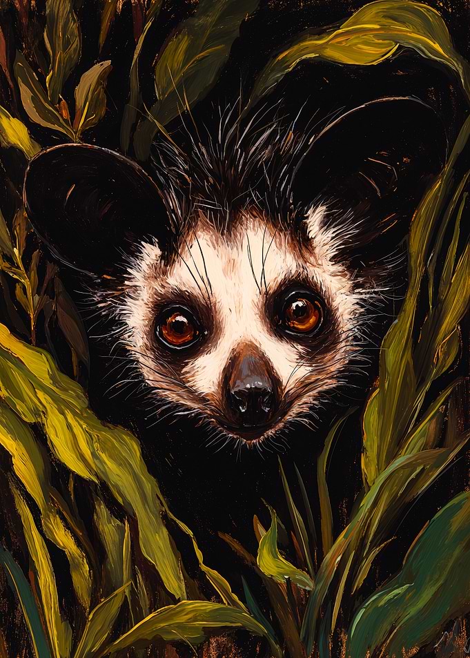 Detailed Aye-aye Painting Green Foliage