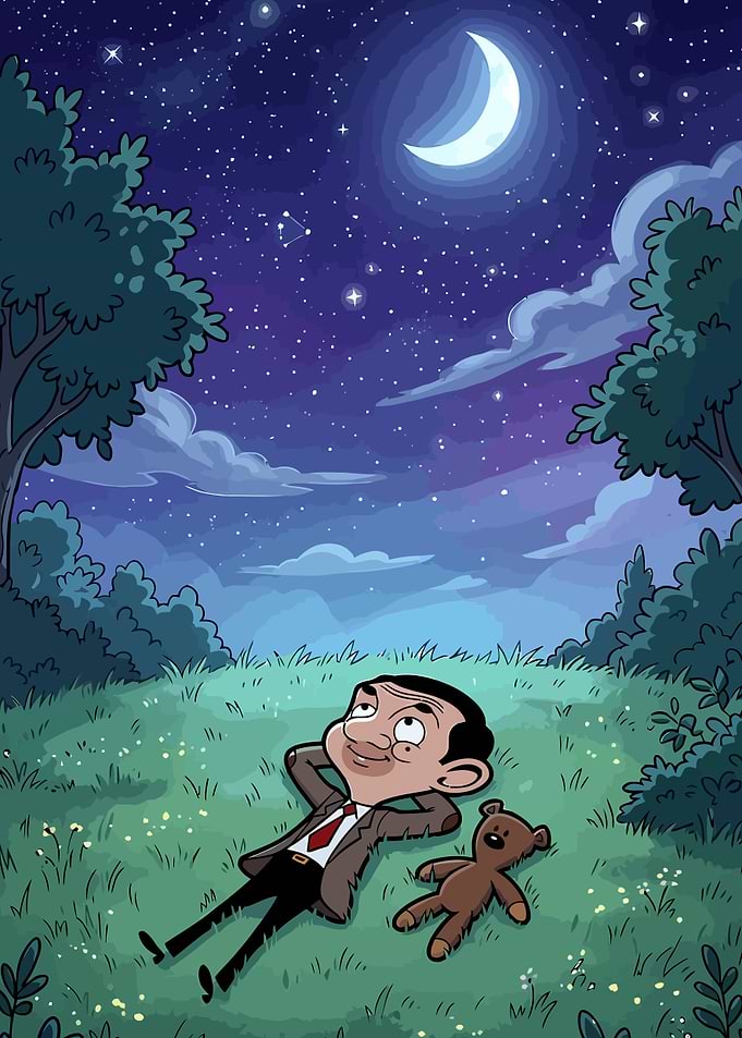 Mr. Bean and Teddy stargazing