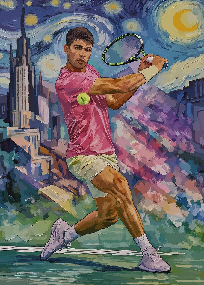 Tennis Player in Starry Night Style