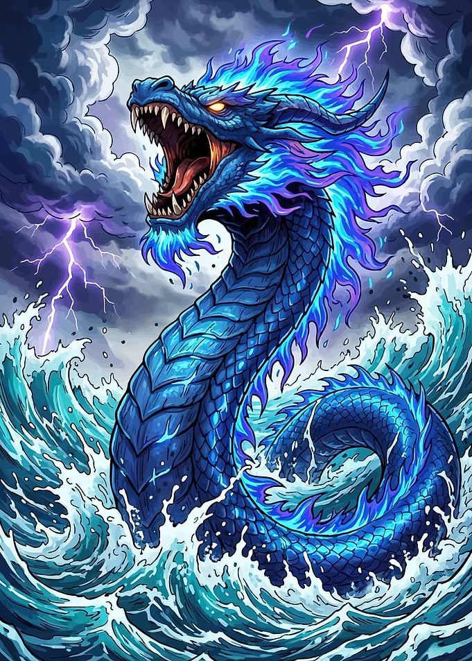 Blue Dragon in Stormy Seas