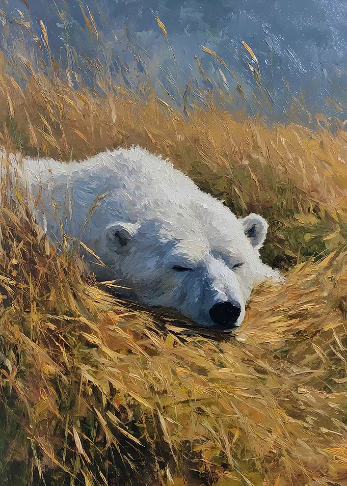 Polar Bear Sleeping in Tall Grass
