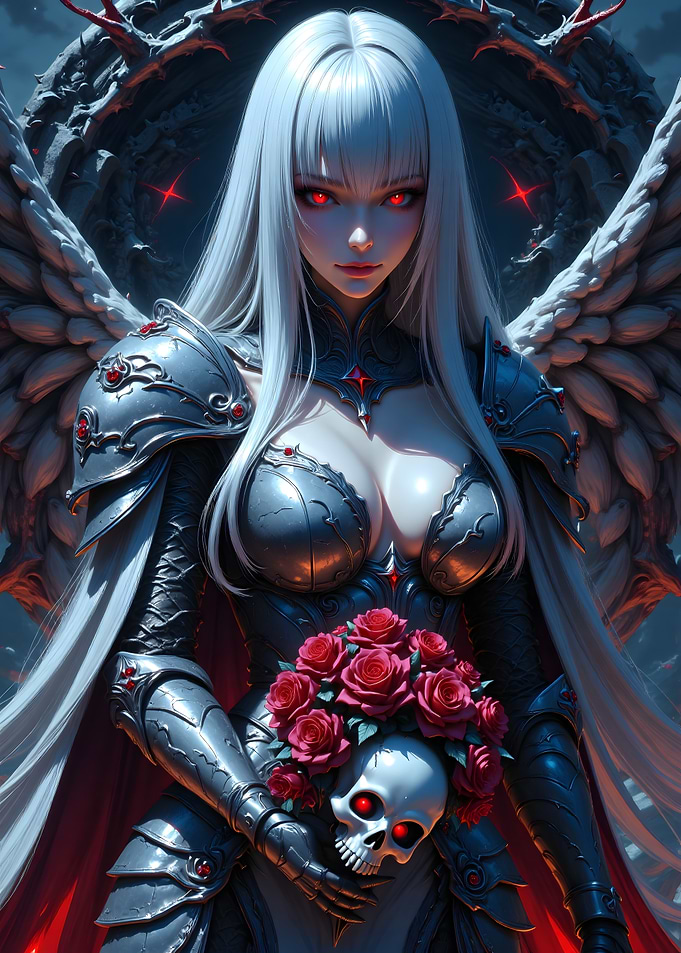 Gothic Angel with Skull and Roses