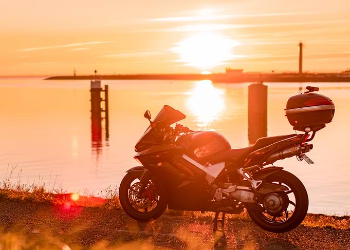 Honda VFR800 at Sunset by the Water