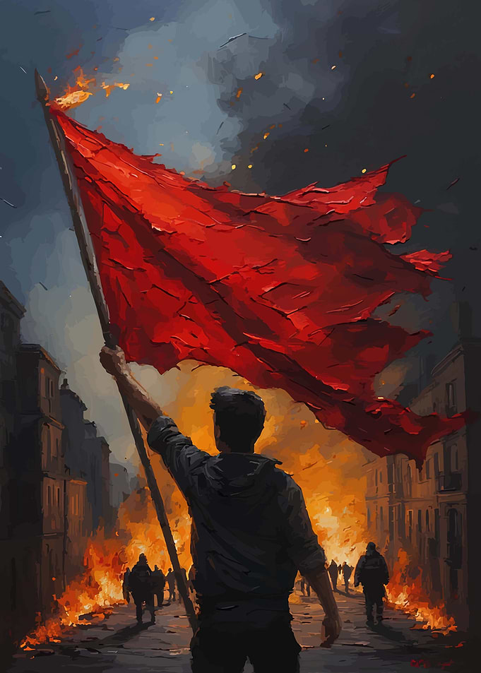 Revolutionary Flag in Burning City