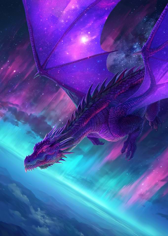 Cosmic Dragon in Aurora Sky