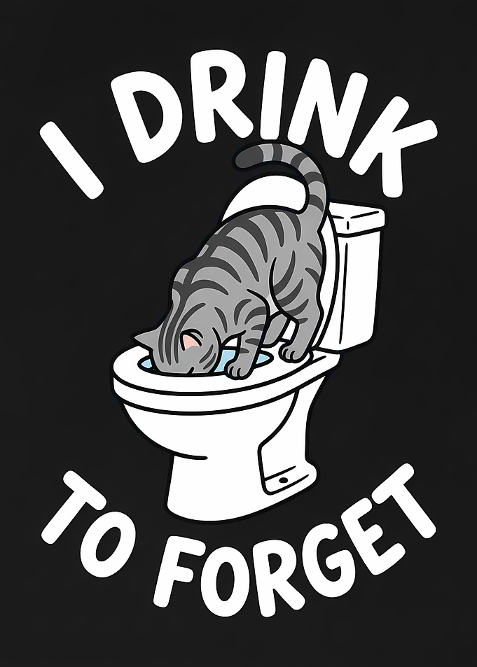Cat drinking from toilet funny text