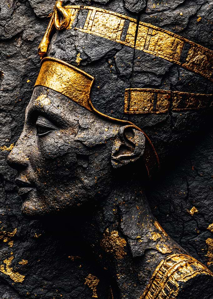 Golden Egyptian Queen Stone Relief