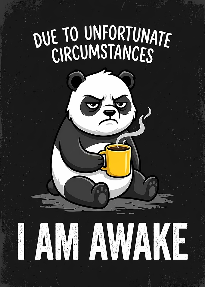 Grumpy Panda Drinks Coffee