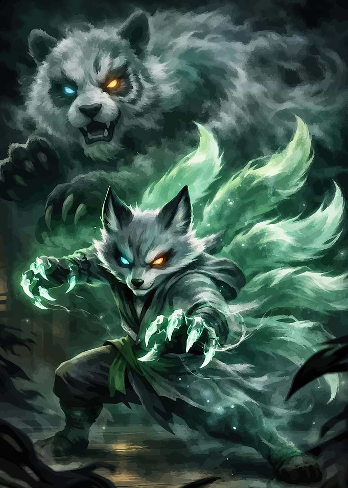 Mythical Fox Warrior and Spirit Bear