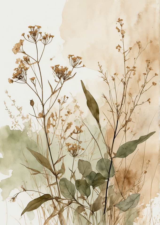 Watercolor Wildflowers and Leaves
