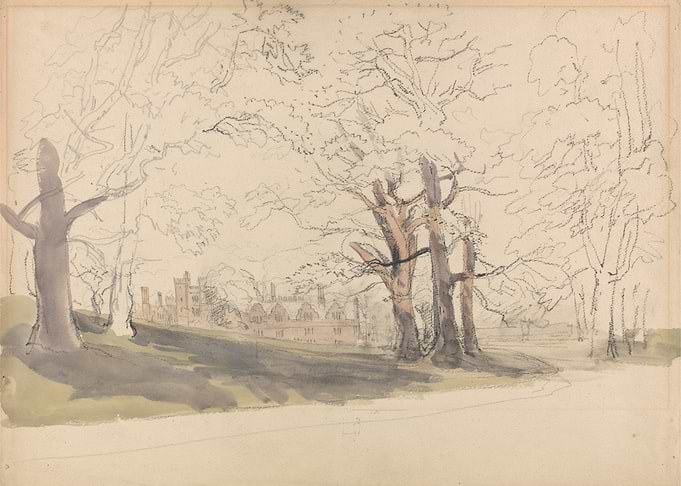 Sketch of a Castle Through Trees