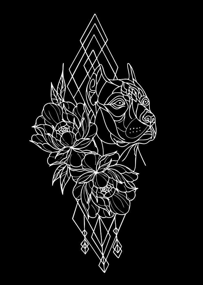 Geometric Pitbull with Flowers