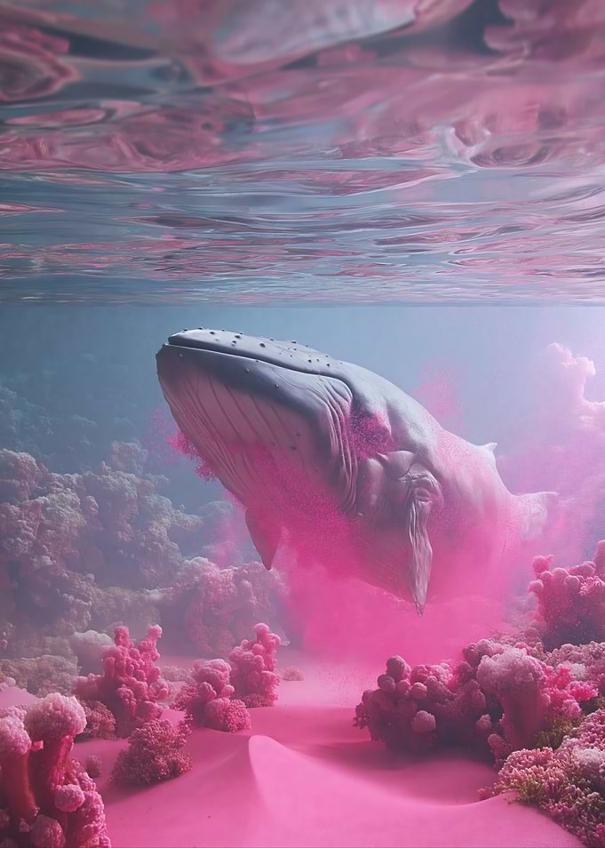 Whale Swimming in Pink Coral Reef