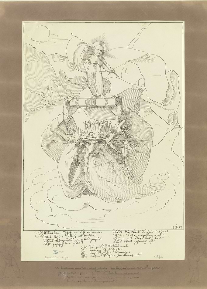 Allegorical scene with child and bearded figure