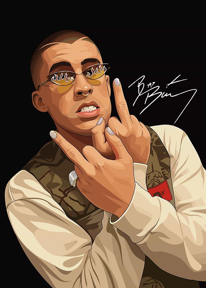 Bad Bunny Illustration with Signature