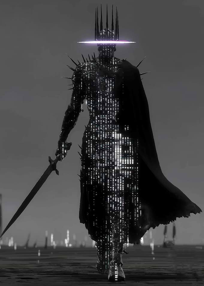 Digital Warrior with Crown and Sword