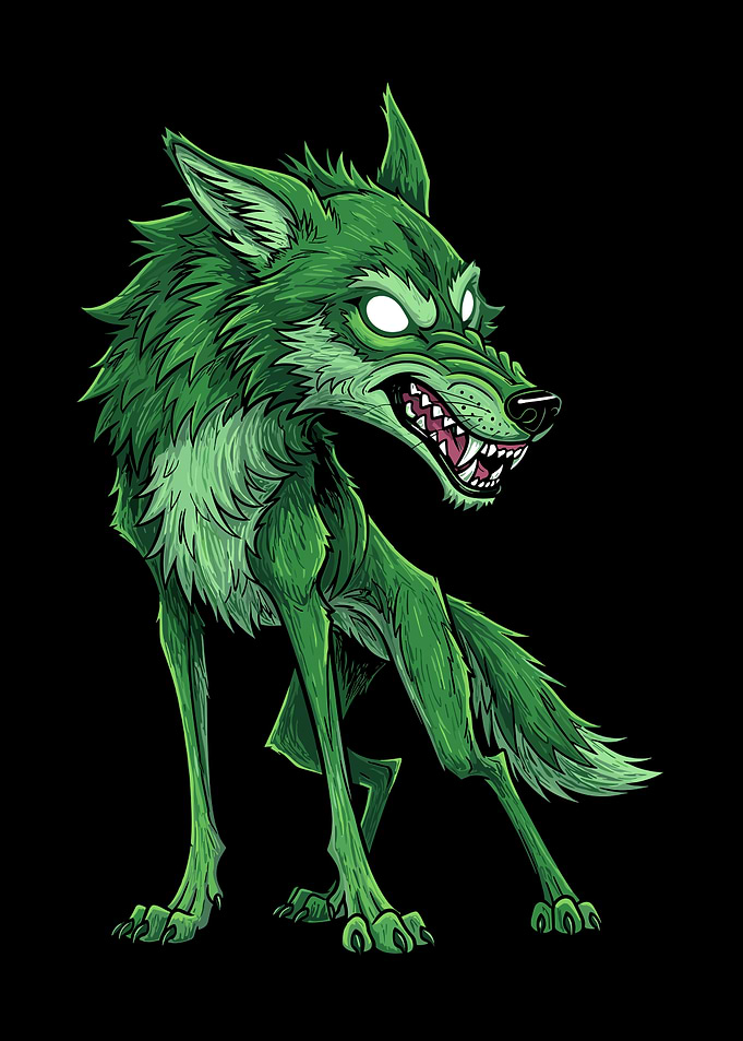 Green Wolf Monster Illustration