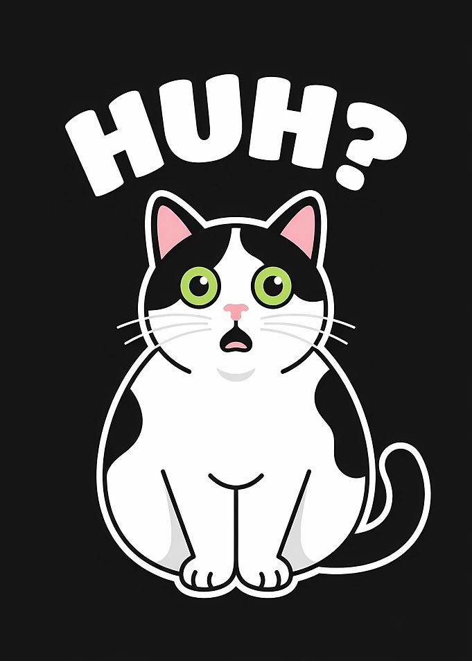 Confused Cat with 'HUH?'