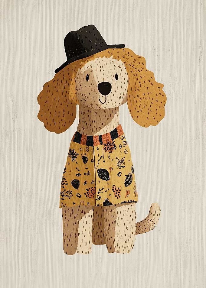 Dog Wearing a Hat and Shirt
