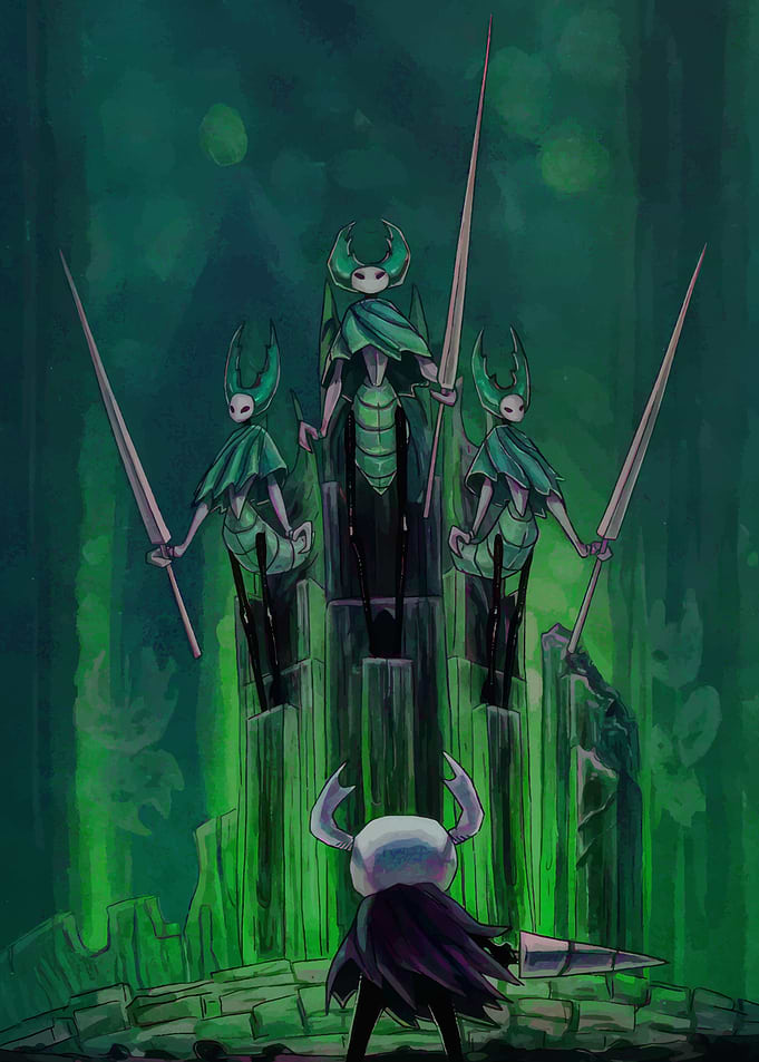 Hollow Knight Characters in Green Setting