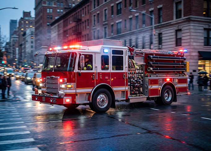 Fire Truck Responding in City