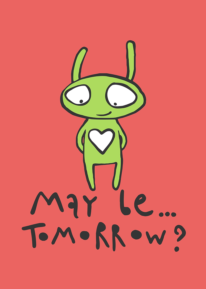 Cute Alien with Heart and Text