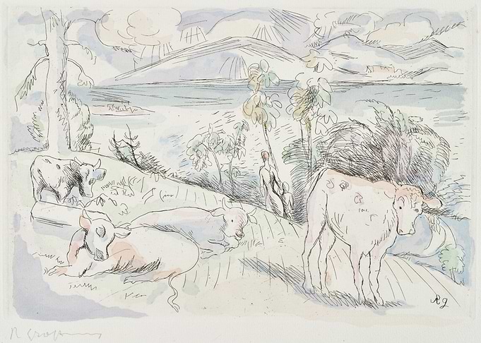 Cows by the Lake with Mountains