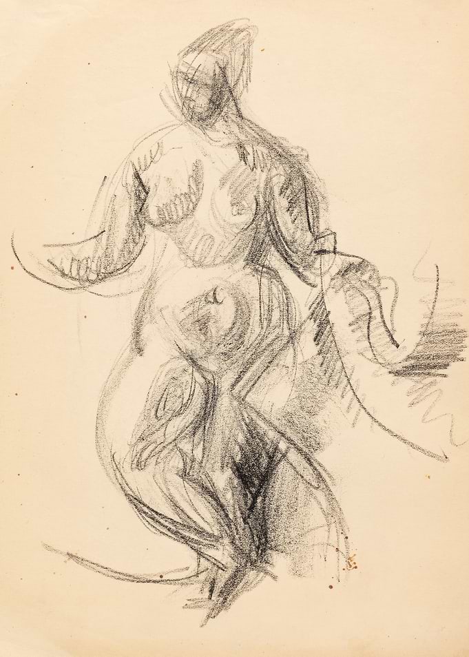 Pencil sketch of a draped figure