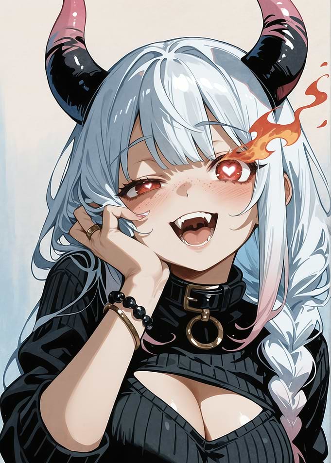Anime Demon Girl with Fiery Eyes