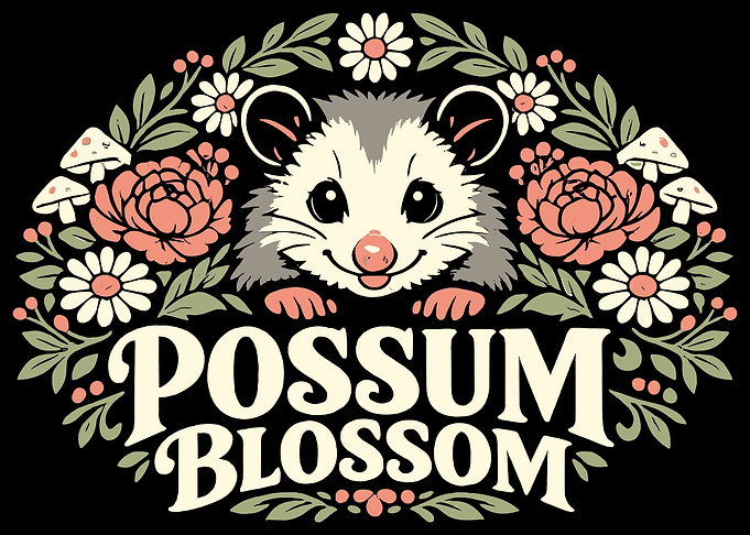 Cute Possum with Flowers and Text