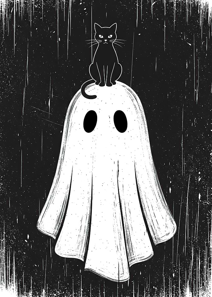 Black Cat on Ghost Illustration