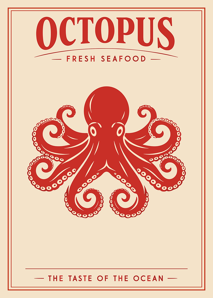 Vintage Octopus Poster, Retro Seafood Wall Art, Ocean Illustration Print