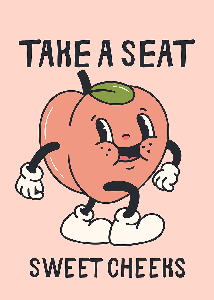 Retro Peach Character 'Sweet Cheeks'