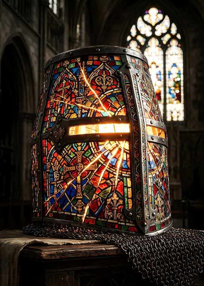 Stained Glass Crusader Knight Helmet