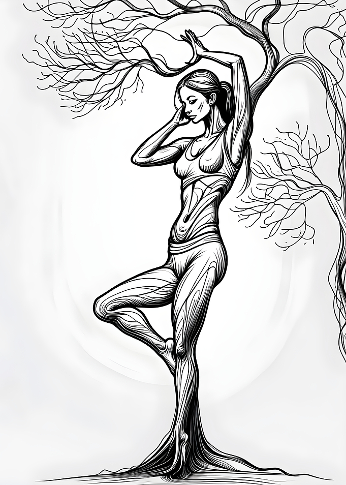 Woman Merging with Tree minimalist design