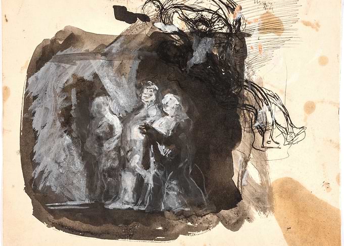 Sketch of figures in a dark setting