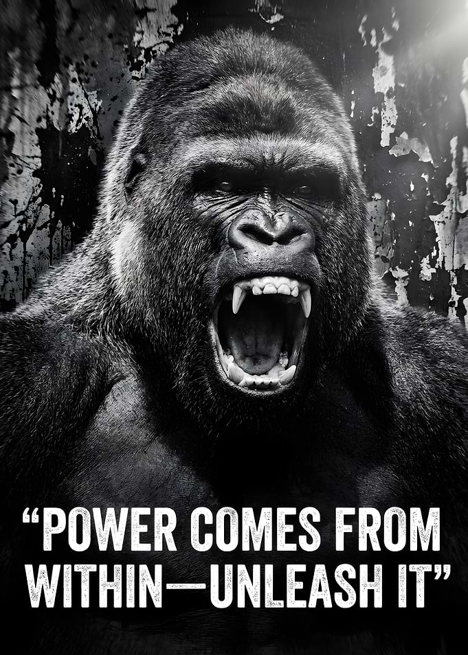 Gorilla Roaring with Inspirational Quote