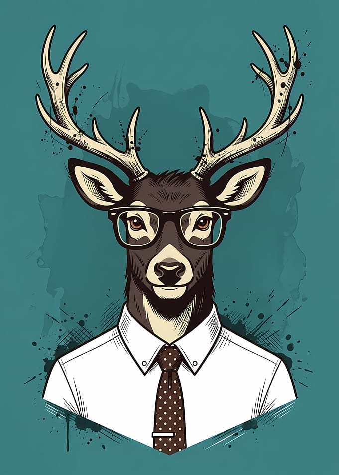 Anthropomorphic Deer Wearing Glasses and Suit