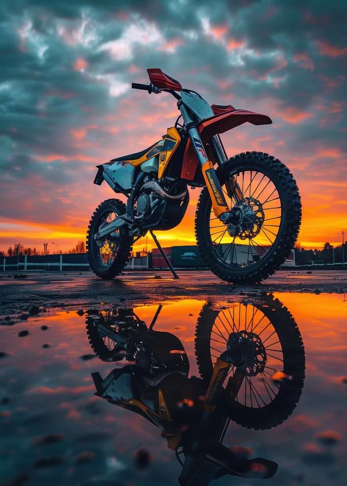 Dirt Bike Reflection at Sunset