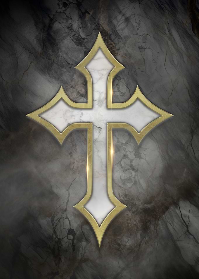Christian Faith Marble Metallic Gold Cross Holy Bible Emblem