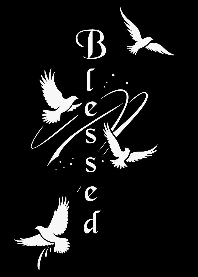 Blessed text with doves