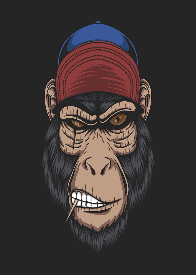 Chimpanzee wearing a baseball cap